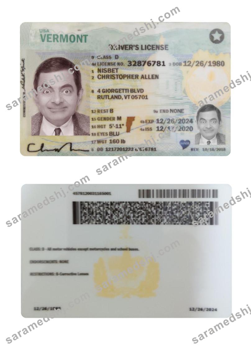 USA Vermont driving license 2020-present
